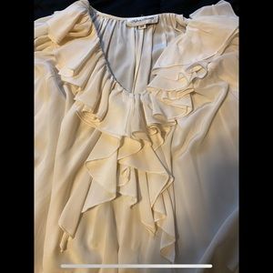 Elegant Cream Ruffled 100% Silk Blouse